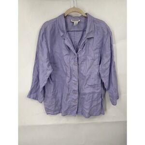 VTG Bagatelle 100% Linen Button Shirt Women L Purple Minimalist Beach Summer
